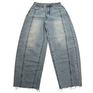 VRG GRL Nyra Barrel Denim Jeans in Light Blue